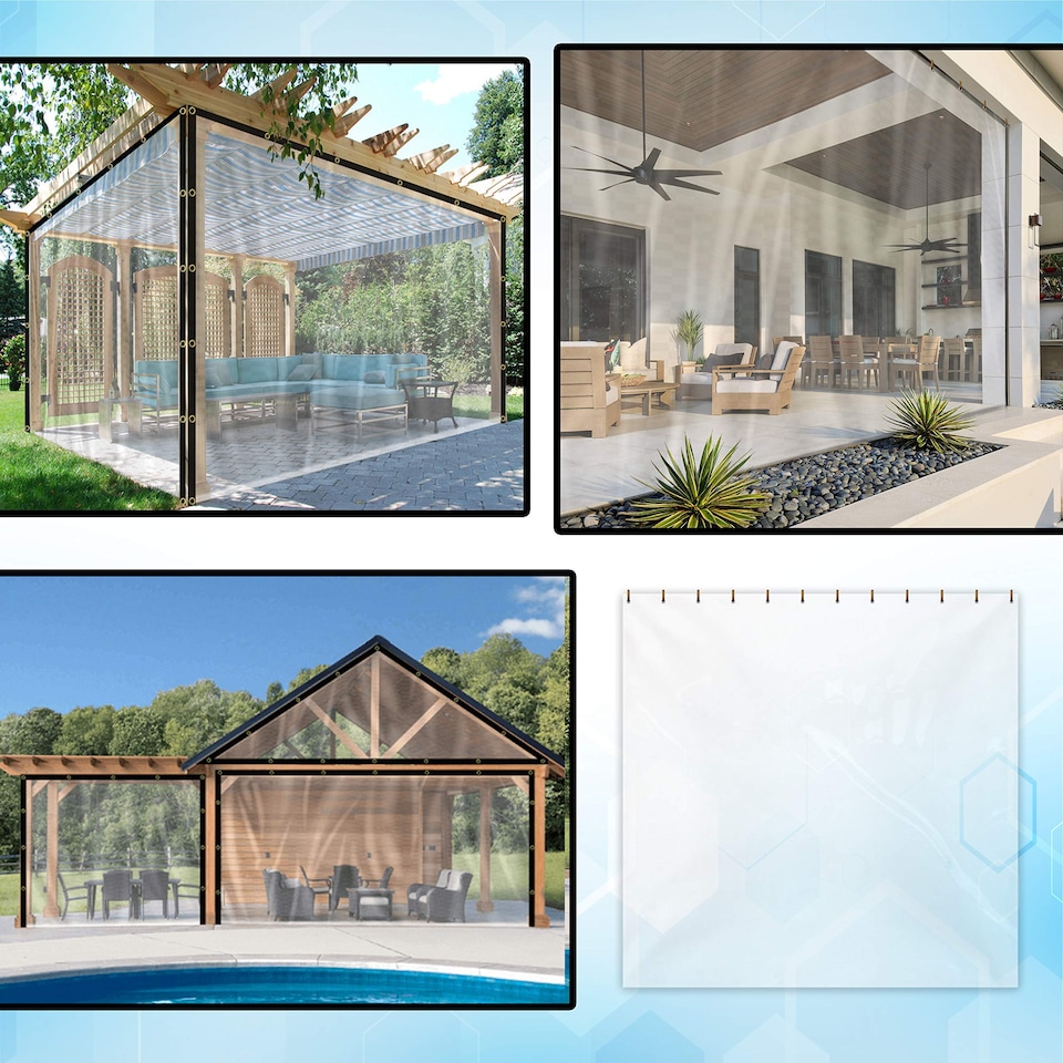 image 1 of Covers&All Outdoor Clear Tarp Curtain, 18oz Clear Outdoor Curtains For Patio, Transparent PVC Vinyl Tarp, 8 ftH x 7 ftW feet