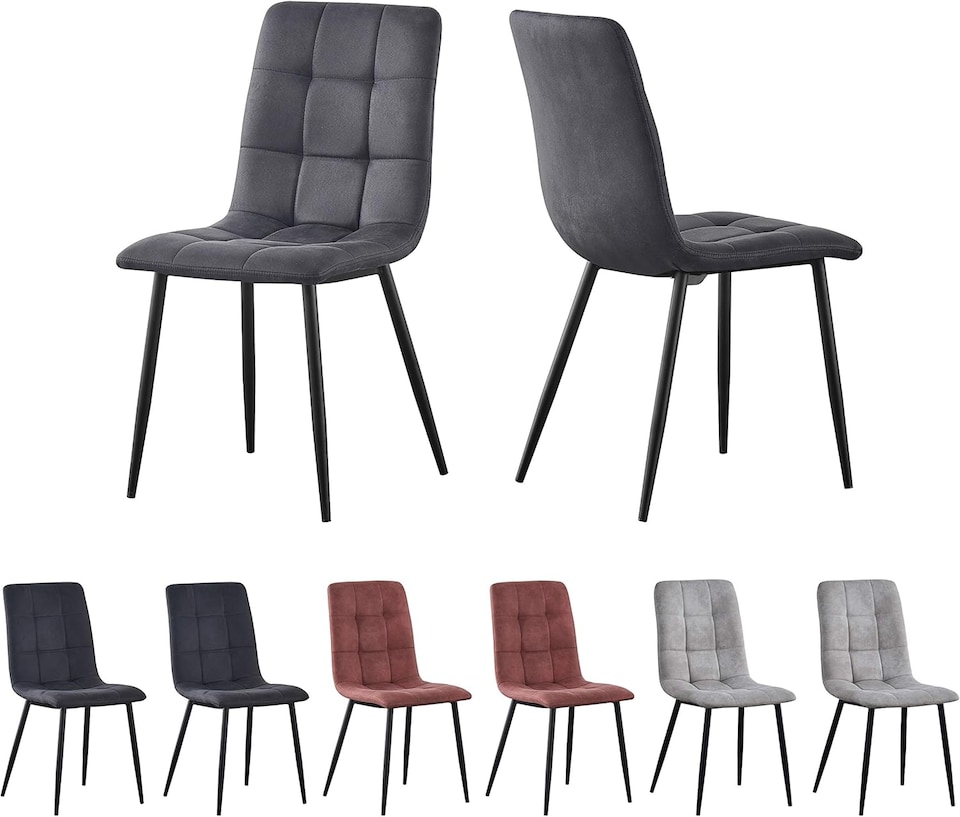 image 1 of Set of 2 Faux Suede Leather Dining Chairs Henri Dark Grey by MCC Direct