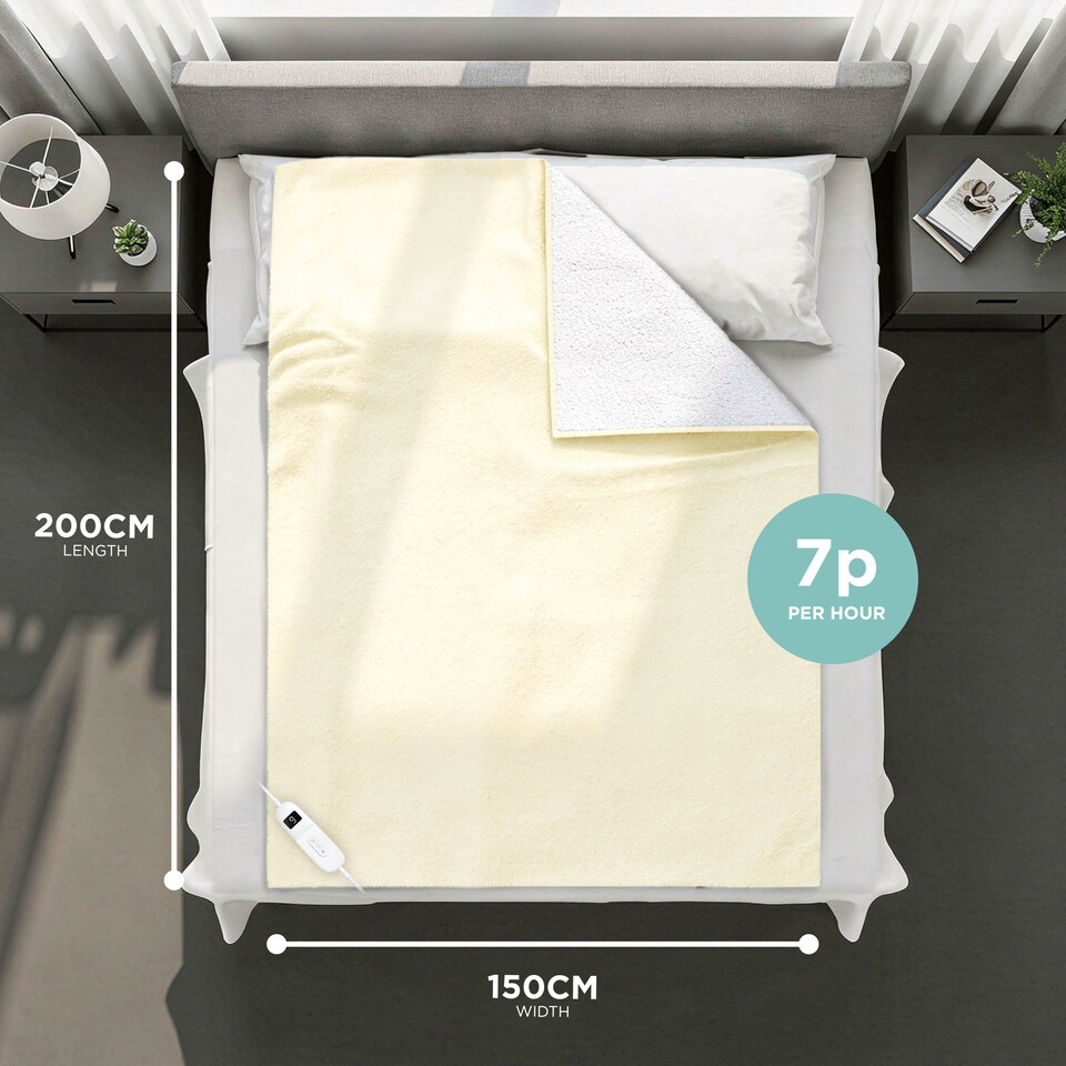 image 1 of DMD Heated Electric Throw Blanket, Fleece Sherpa, 9 Heat Settings & Timer, 150x200cm