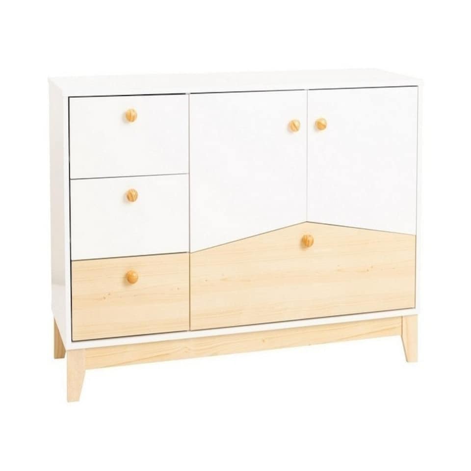 image 1 of Cody 2 Door 4 Drawer Storage Unit - L40.5 x W118 x H80 cm - White/Pine Effect
