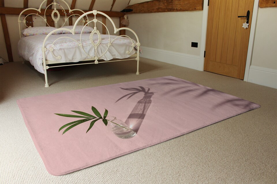image 1 of Botanical Leaf On Pink Designer Rug | Multi