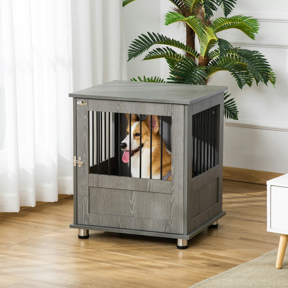 image 1 of PawHut Dog Crate Kennel Cage for Small Dog, Indoor End Table, Grey