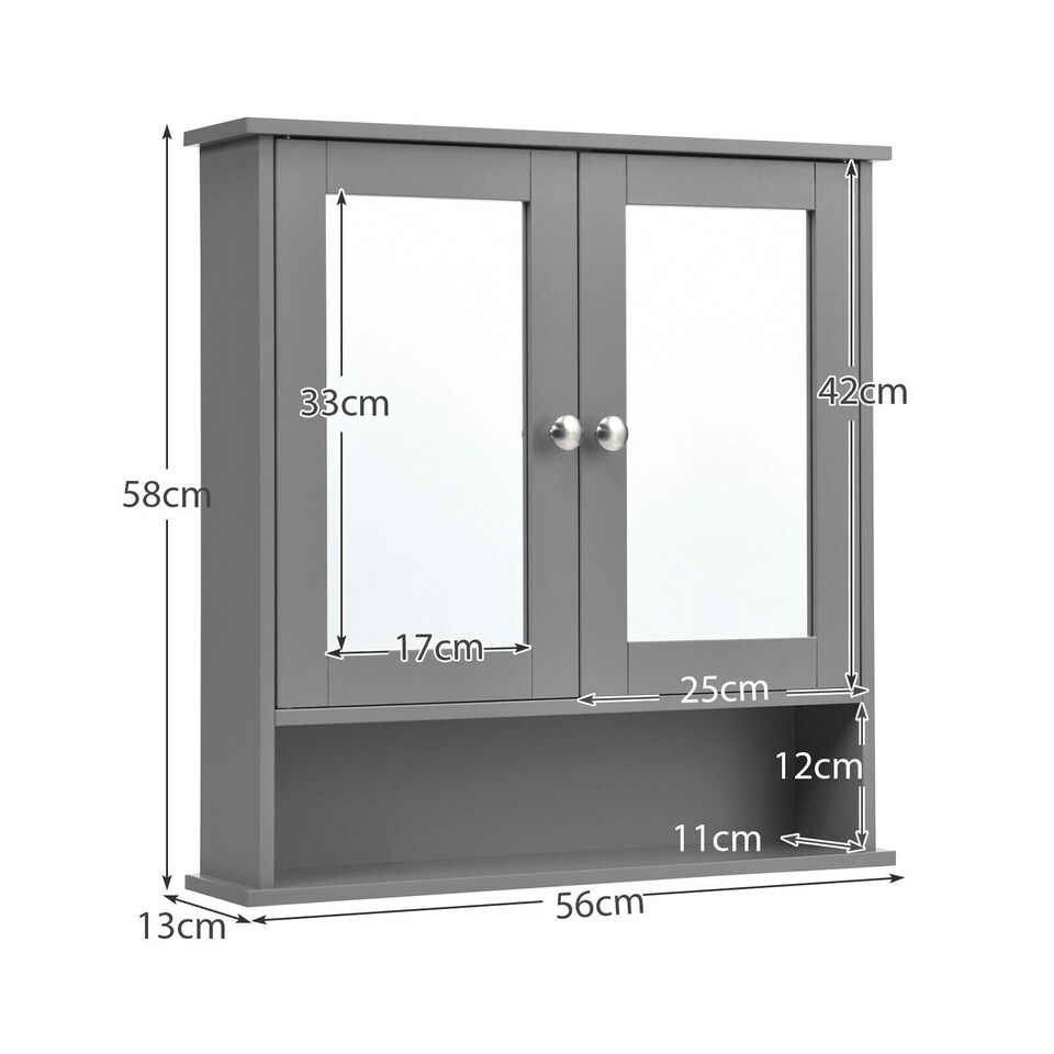 image 1 of COSTWAY Wall Mounted Bathroom Mirror Cabinet Storage Grey Grey