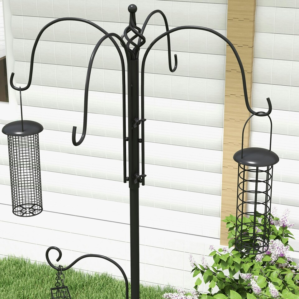 image 1 of Pawhut Bird Feeding Station Kit Wild Bird Feeder Pole w/ 6 Hooks 4 Prong Bases