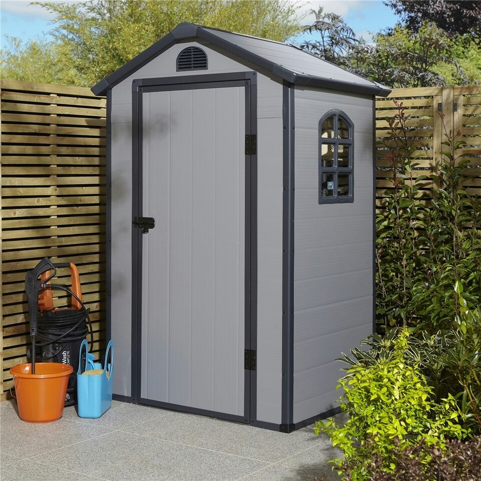 image 1 of 4 x 3 (1.34m x 1.04m) Single Door Apex Plastic Shed - Light Grey