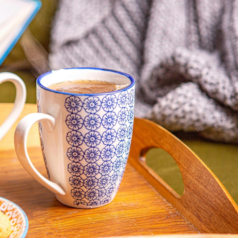 image 1 of Nicola Spring Nicola Spring Hand-Printed Mug - 330ml - Navy - Pack of 6 Blue