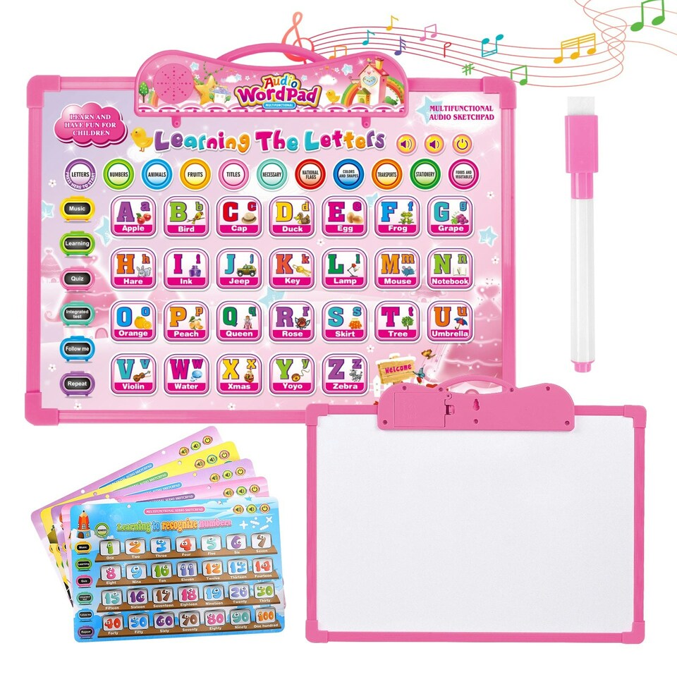 image 1 of Kids Audio WordPad Interactive Talking Educational Poster for Toddlers Learn Alphabet Numbers Animals Shapes and More