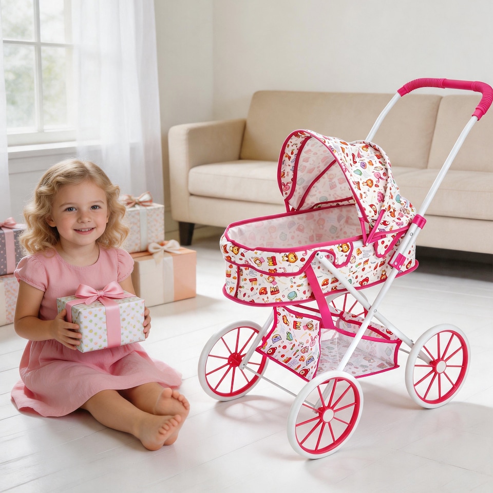 image 1 of Kids Baby Doll Stroller & Accessories Set – Tent, Beach Chair, Umbrella & Bag, Role‑Play Toy for Girls & Boys Ages 3+