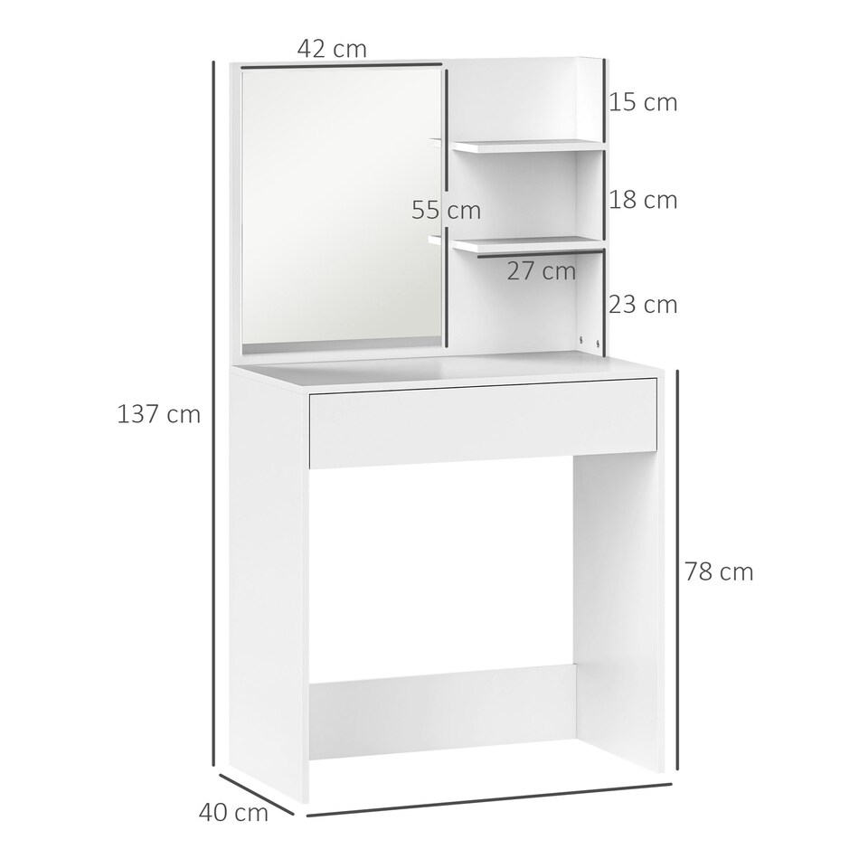 image 1 of HOMCOM Dressing Table with Mirror and Storage, Modern Vanity Desk, White White