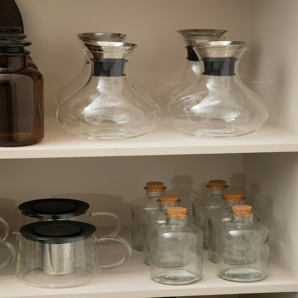 image 1 of Interiors by Premier Functional Design Set Of 6 Round Glass Bottles, Glass Bottles For Kitchen, Versatile Use Clear Glass Bottles