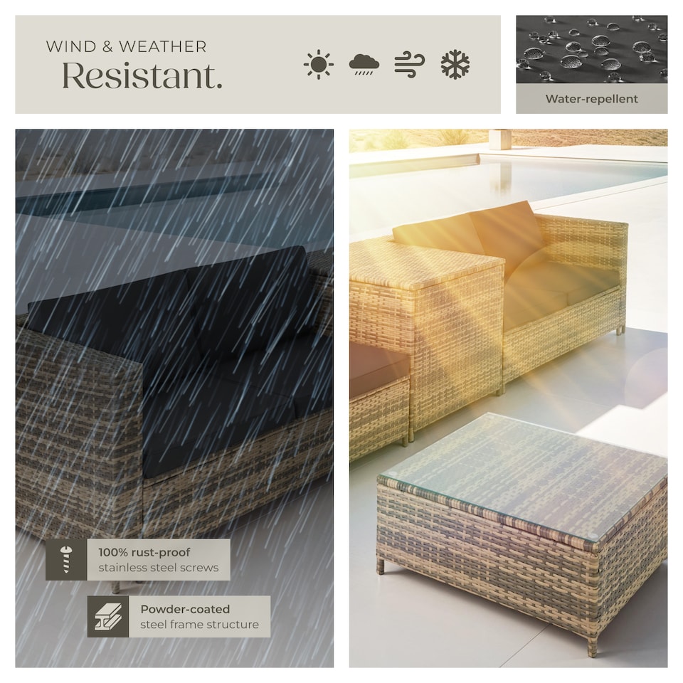 image 1 of Garden Furniture Set Siena - for 4 people, with large storage box, thick seat cushions | Cream | nature/dark grey | 140 x 75 x 65,50 cm | 1