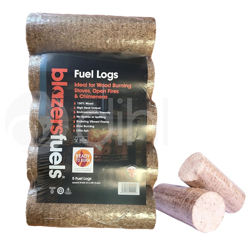 image 1 of Dihl Pack of 5 Blazers Fire Logs, 9KG, Grown in Britain Certified, FSC Certified, 100% Virgin Wood, No Additives, Very Low Ash, Clean to Handle, Low Cost Fuel – 1.8 KG per Log