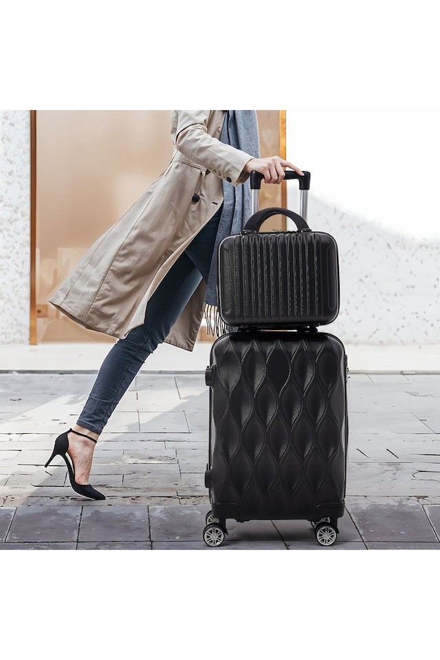 image 1 of Living and Home 2-Piece Hard Shell Suitcase Set - Black 20" & 14"