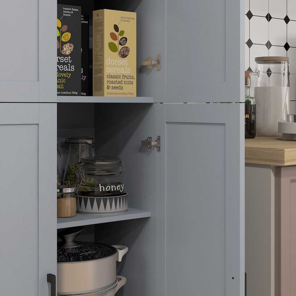 image 1 of HOMCOM Freestanding Kitchen Cupboard, 4-Door Storage Cabinet with Adjustable Shelves, Modern Kitchen Pantry for Dining Room, 170cm, Grey
