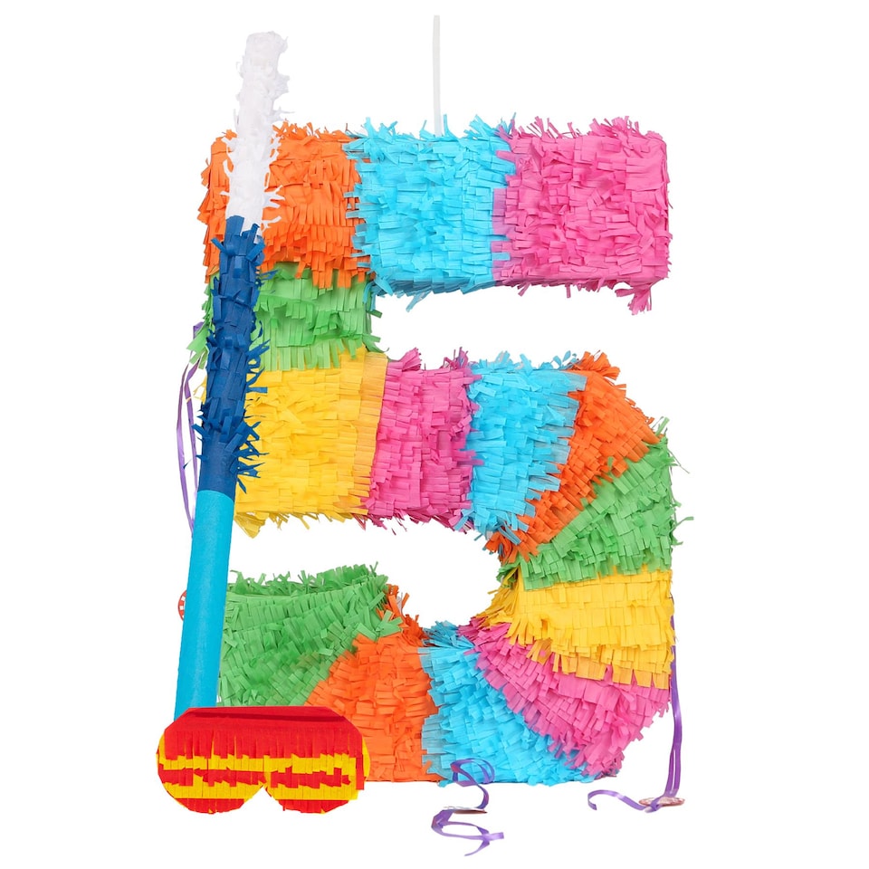 image 1 of Fax Potato Number 5 Pinata Set with Stick & Blindfold - Blue Stick