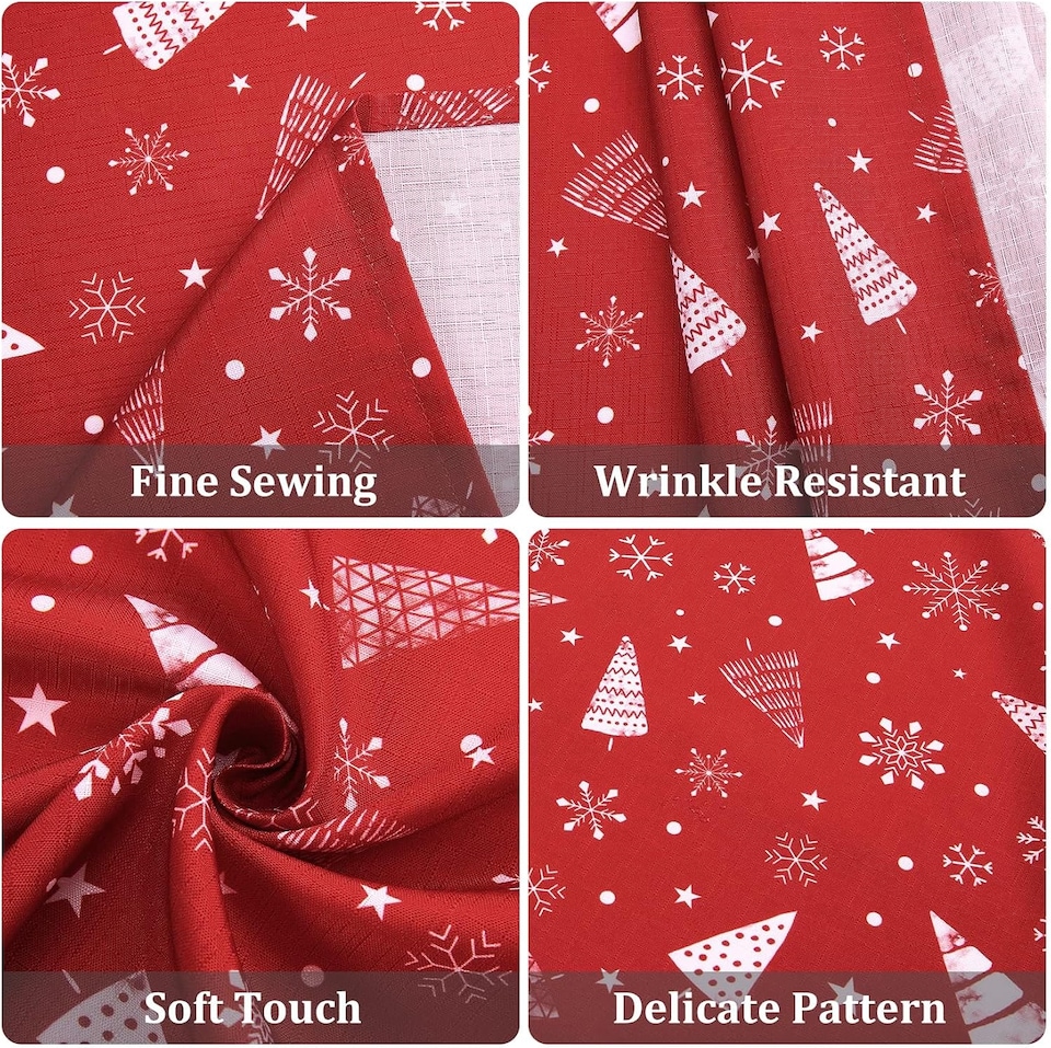 image 1 of London Boutique Round Christmas Tablecloth, Waterproof Wipe‑Clean, Snowflake and Tree Print, Red, 60 in