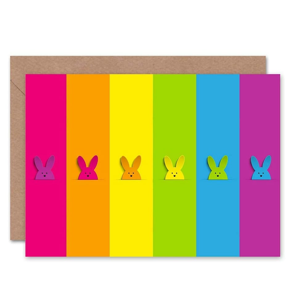 image 1 of Colourful Bunnies Stripes Easter Card