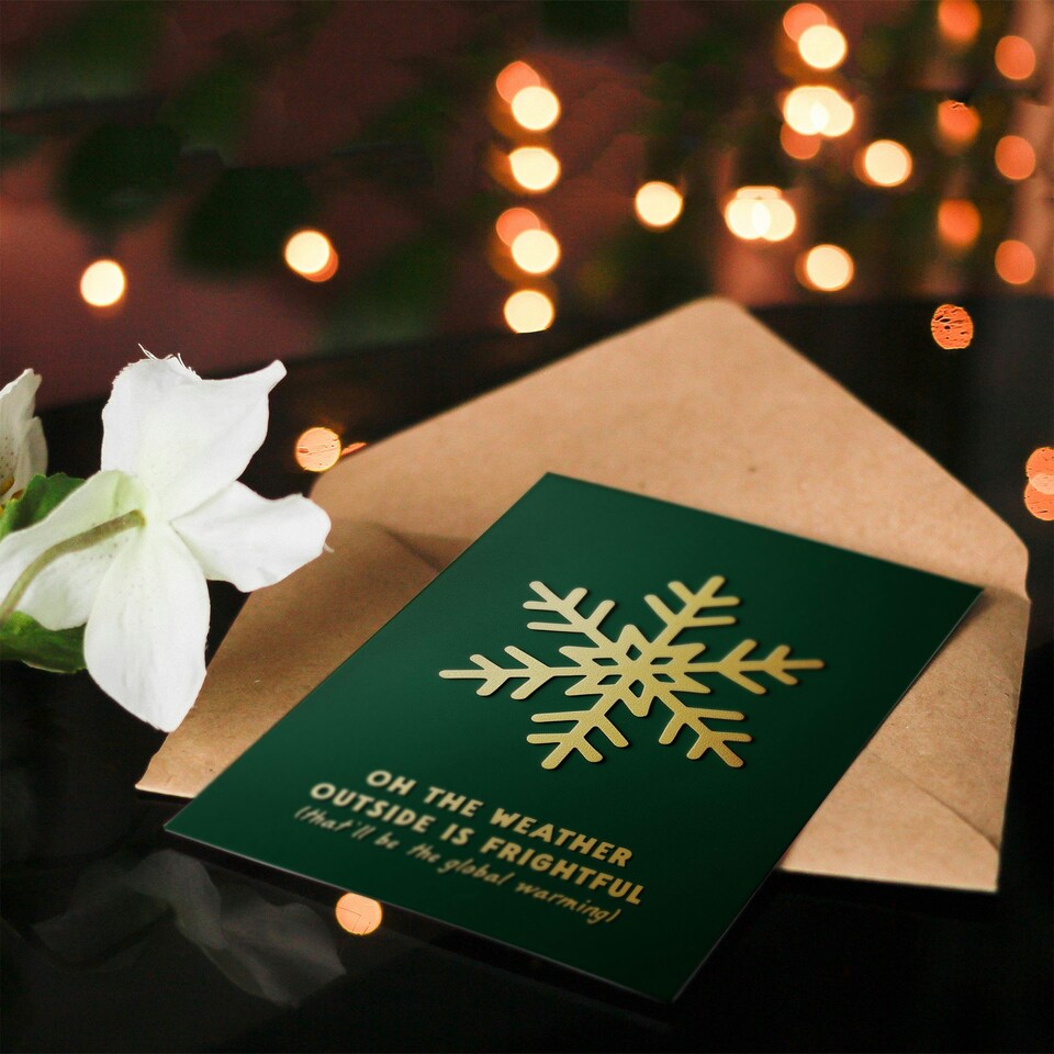 image 1 of Weather Outside Frightful Global Warming Funny Blank For Him Or Her Art Christmas Card