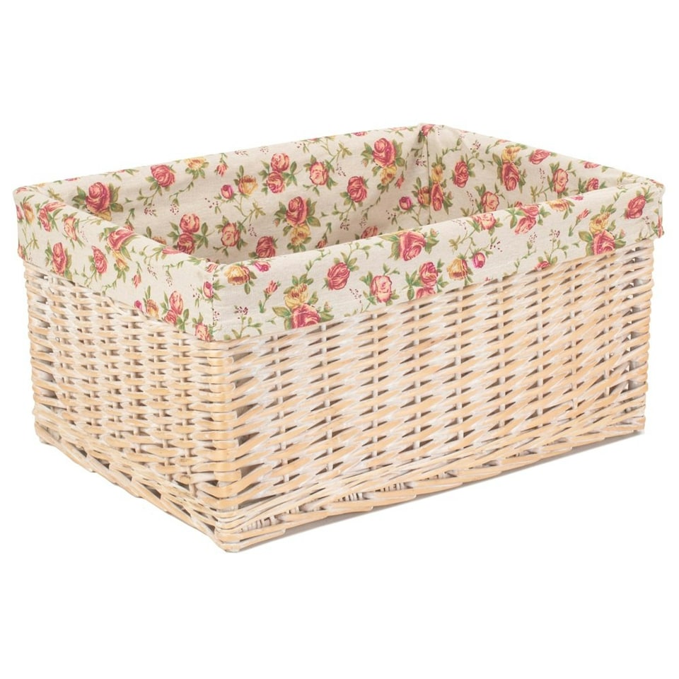 image 1 of Large White Wash Garden Rose Lined Storage Basket | Multi | Garden Rose