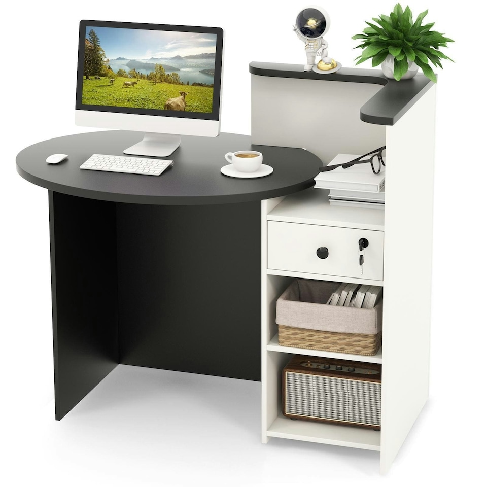 image 1 of COSTWAY Reception Desk with Lockable Drawer Black Black