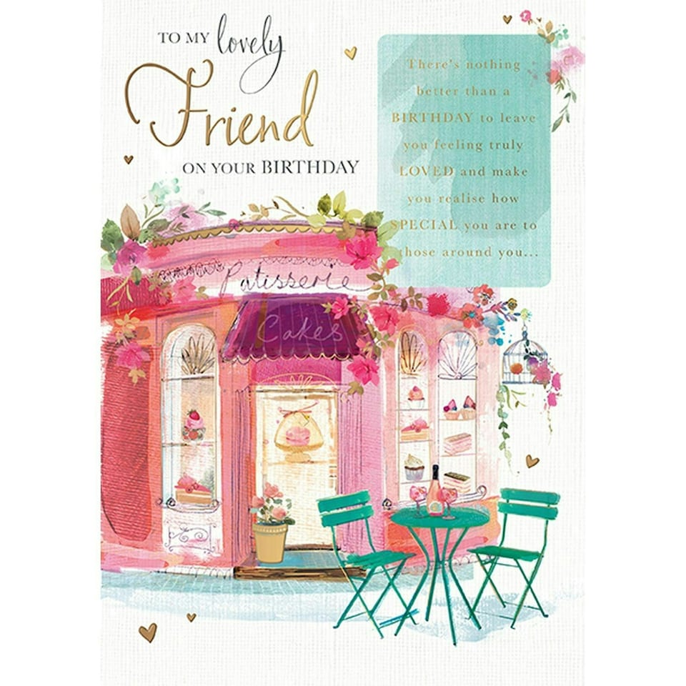 Words 'n' Wishes Traditional My Lovely Friend On Your Birthday Card - Patisserie - 8.5 x 6 Inches - Words 'n' Wishes