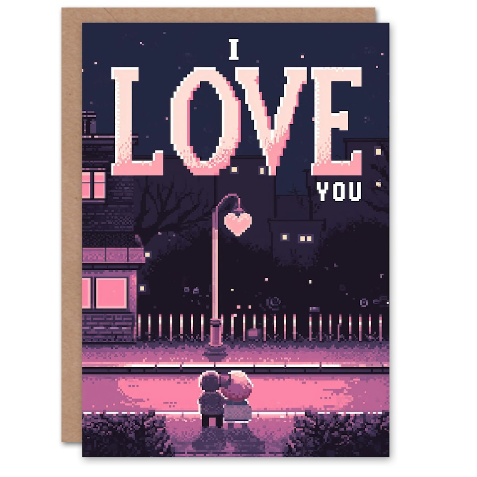 image 1 of Pixel Love You Night Gamer Stars Anniversary Valentines Her Wife Card
