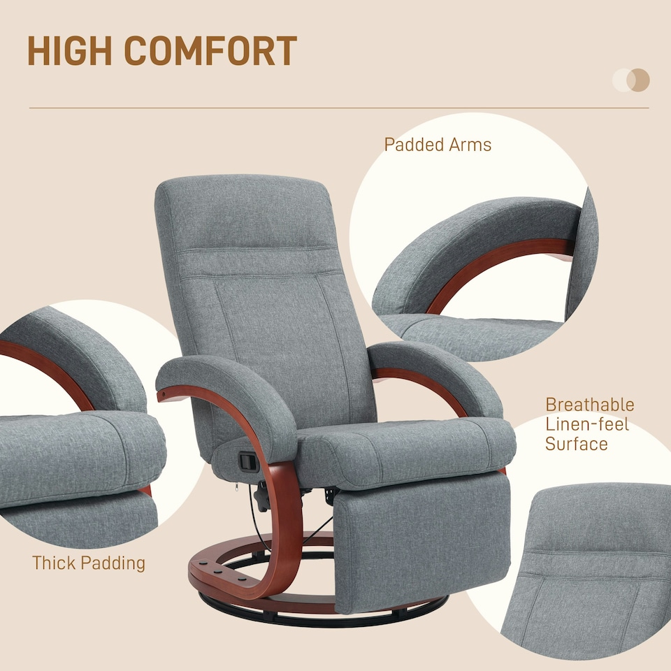 image 1 of HOMCOM Manual Recliner Swivel Reclining Chair with Footrest Armrests Grey