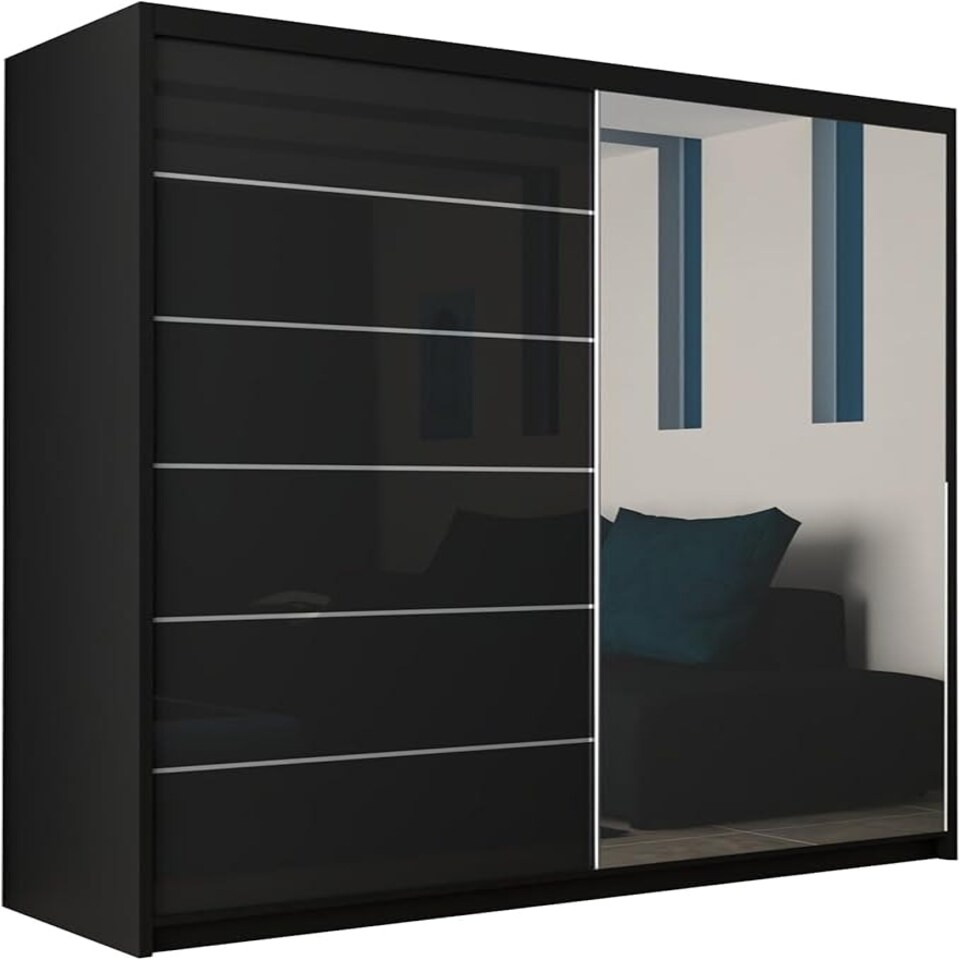 image 1 of Stylish 150cm Bedroom Wardrobe with Sleek Design & Space-Saving Sliding Doors Black | Black150cm 