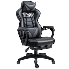 Vinsetto Computer Gaming Chair, Racing Desk Chair with Lumbar Support and Footrest, PU Leather Gamer Chair with Headrest and Swivel Wheels for Home, Grey