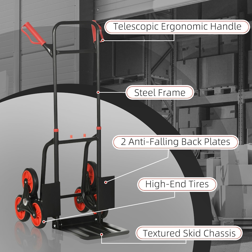 image 1 of DURHAND Trolley Hand Trucks 6-Wheels Foldable Load Cart Steel, Red