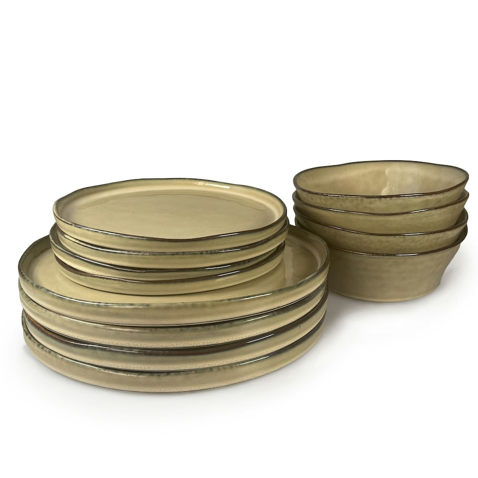 image 1 of Scandi Home 12 piece Oslo Oatmeal Artisan Glaze Tableware Set