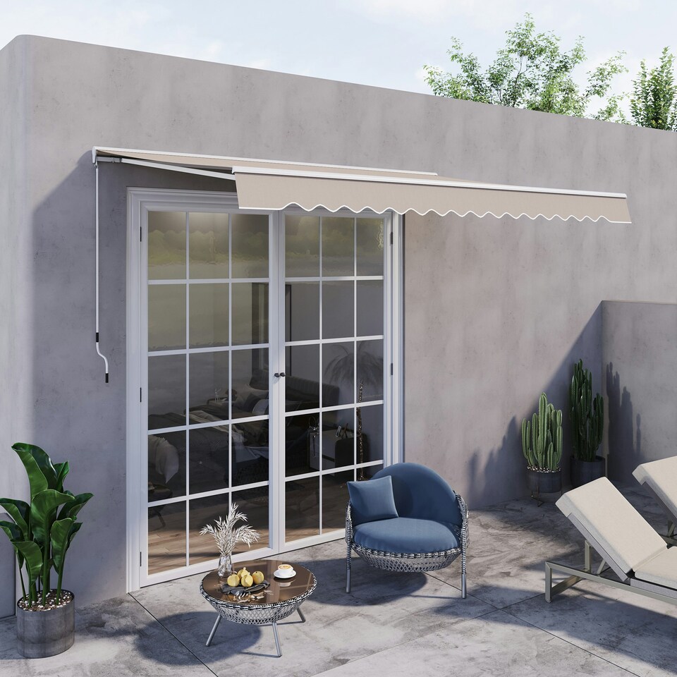 image 1 of Outsunny Garden Door Awning Retractable Canopy Electric Shelter 3.5m Cream