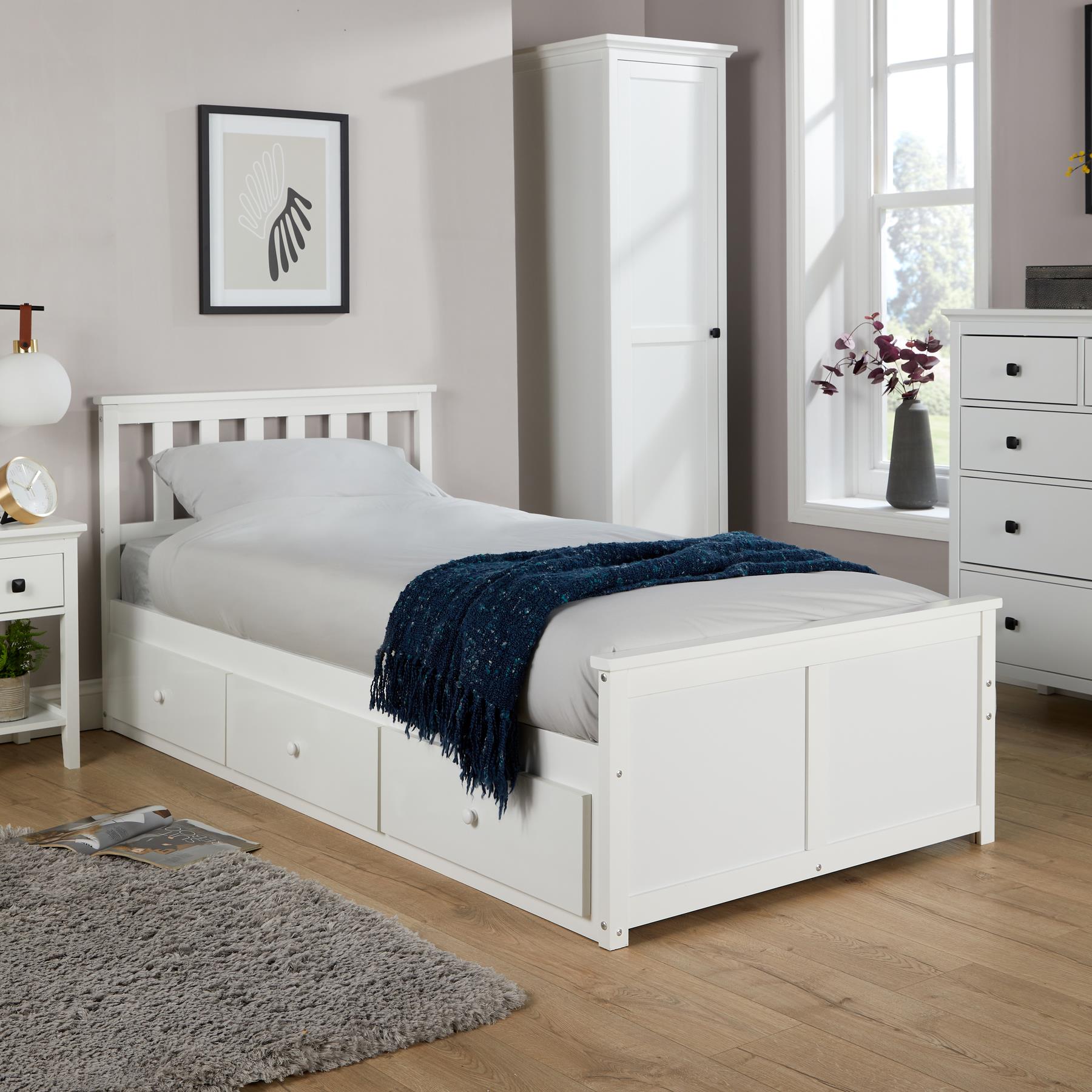 Single 3ft Pine Wooden Bed Frame 3ft Underbed Storage Drawers Bedroom Furniture