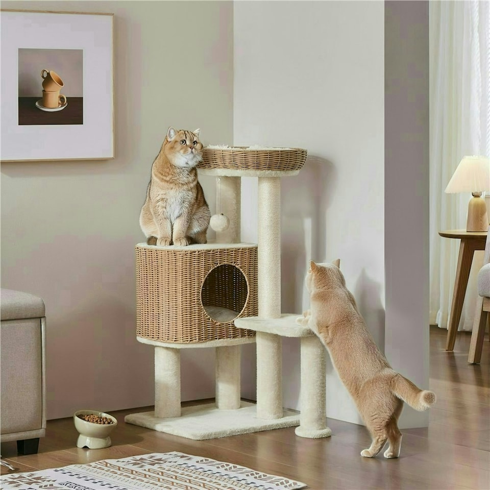 image 1 of Yaheetech 91 cm Tall Rattan Cat Tree with Natural Sisal Beige