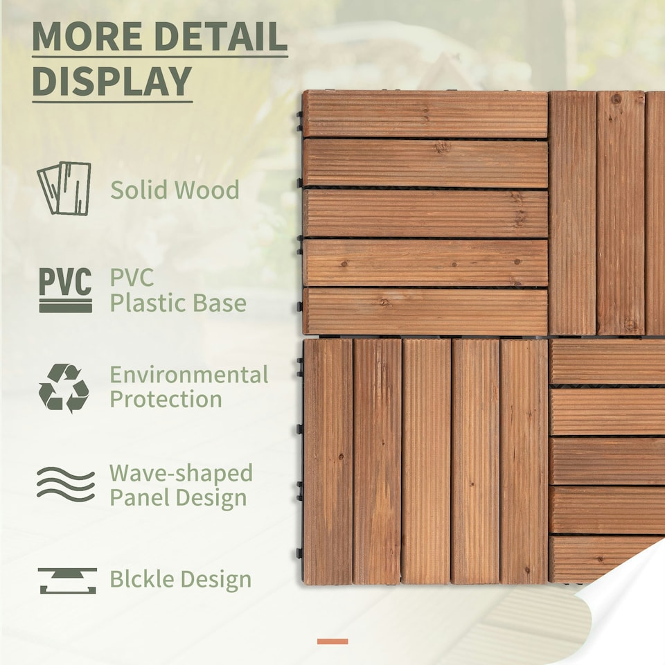 image 1 of Outsunny 27pc Floor Tiles Interlocking Solid Wood DIY Deck Tiles Outdoor Brown