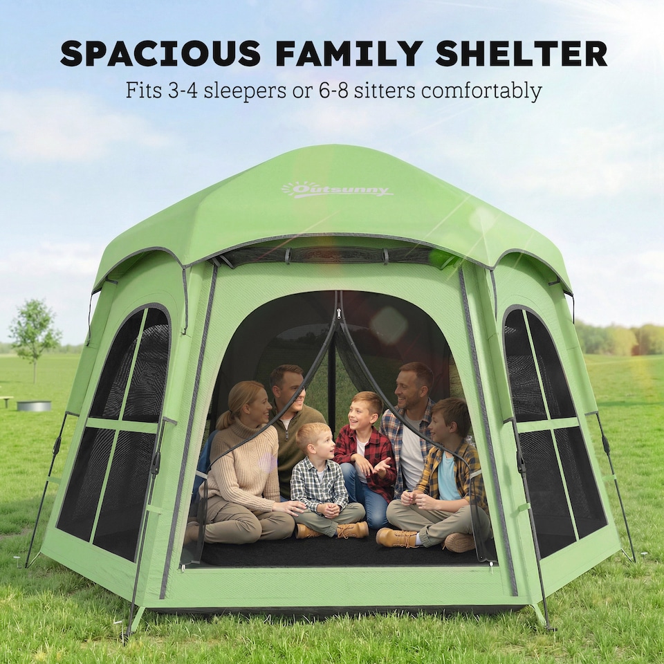 image 1 of Outsunny Pop Up Tent 3000mm Waterproof for 3-4 Person Green | Green | Green | 280 x 240 x 158 cm