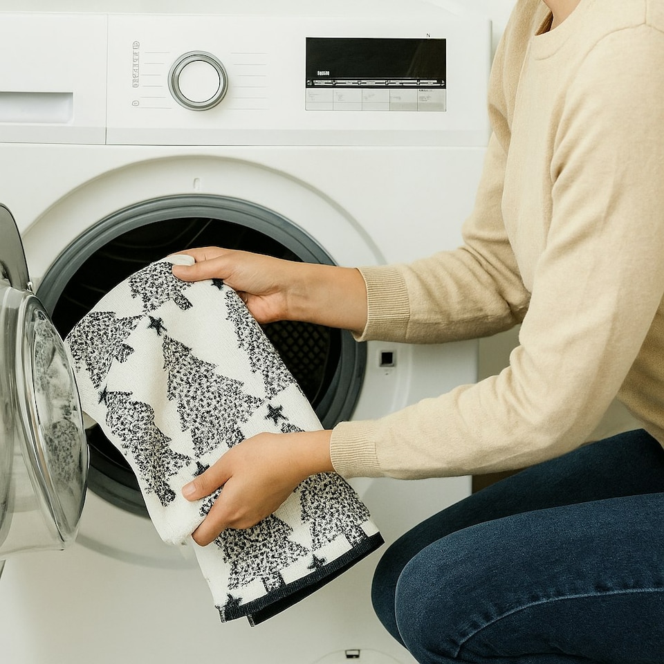 image 1 of Pack of 2 Monochrome Christmas Tree Hand Towels 50 x 80cm - 100% Cotton White | 2 x Christmas Tree Hand Towels (Black & White) | One size
