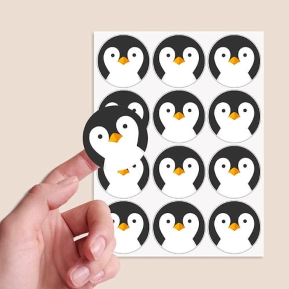 image 1 of Christmas Penguin Round Stickers 60mm - Sheet of 12