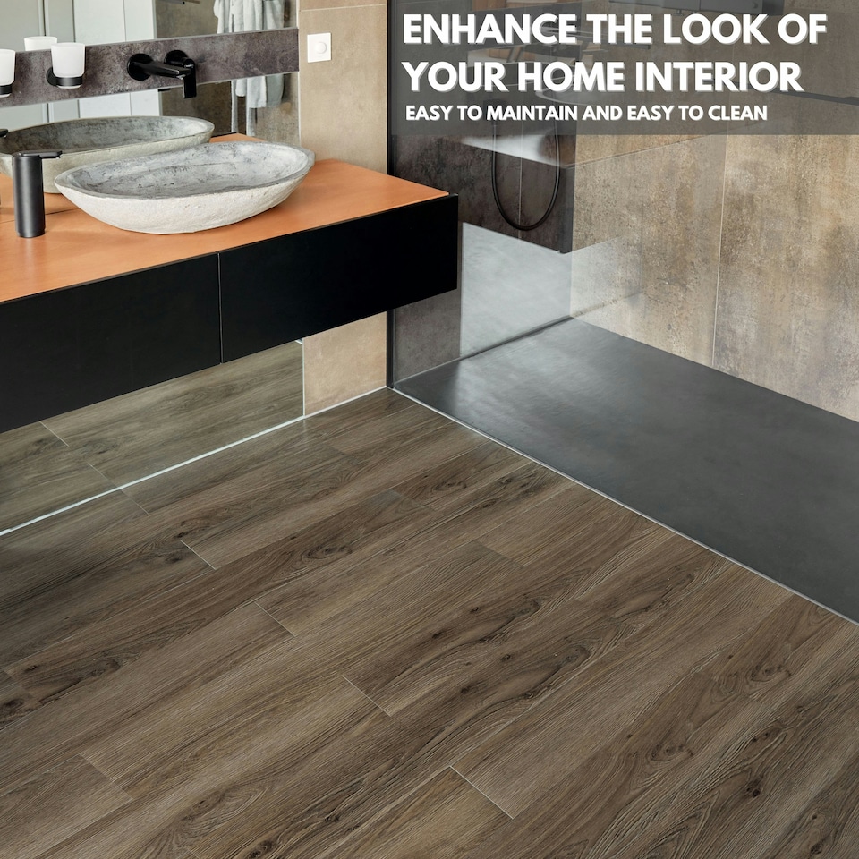 image 1 of Self Adhesive Floor Planks | 5.9x35.9in (91.4x15.2cm) Each | Peel & Stick Vinyl Flooring | Brown Wood Effect | Easy DIY | Stick On Tile for Home Floors Brown | 2.78 sqm