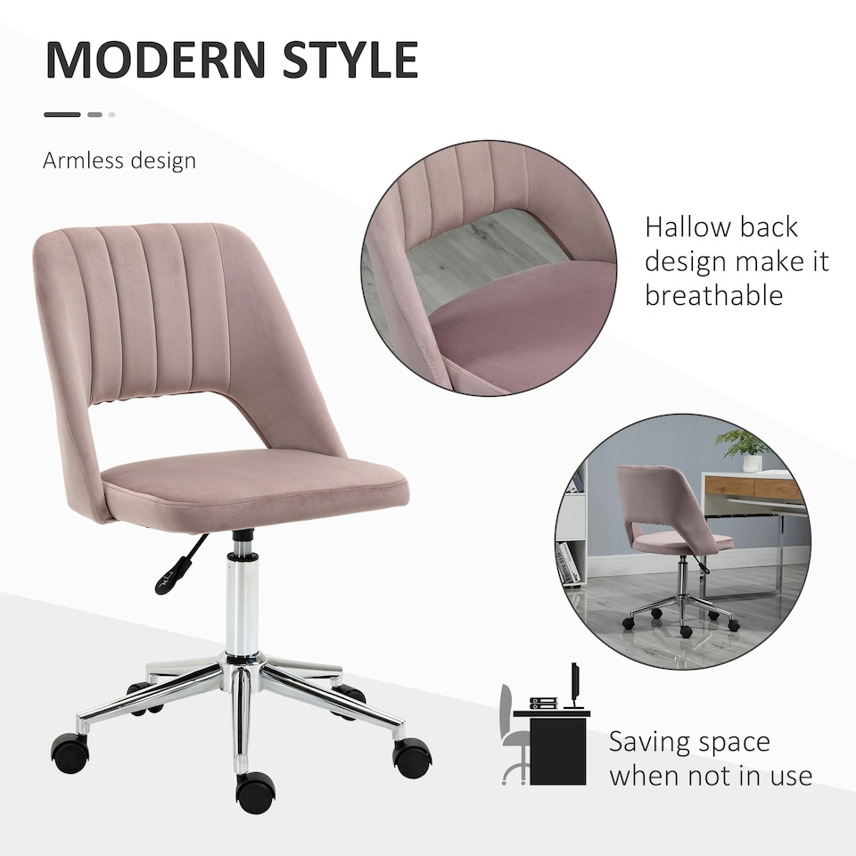 image 1 of Vinsetto Mid-Back Swivel Home Office Chair Scallop Computer Chair Pink