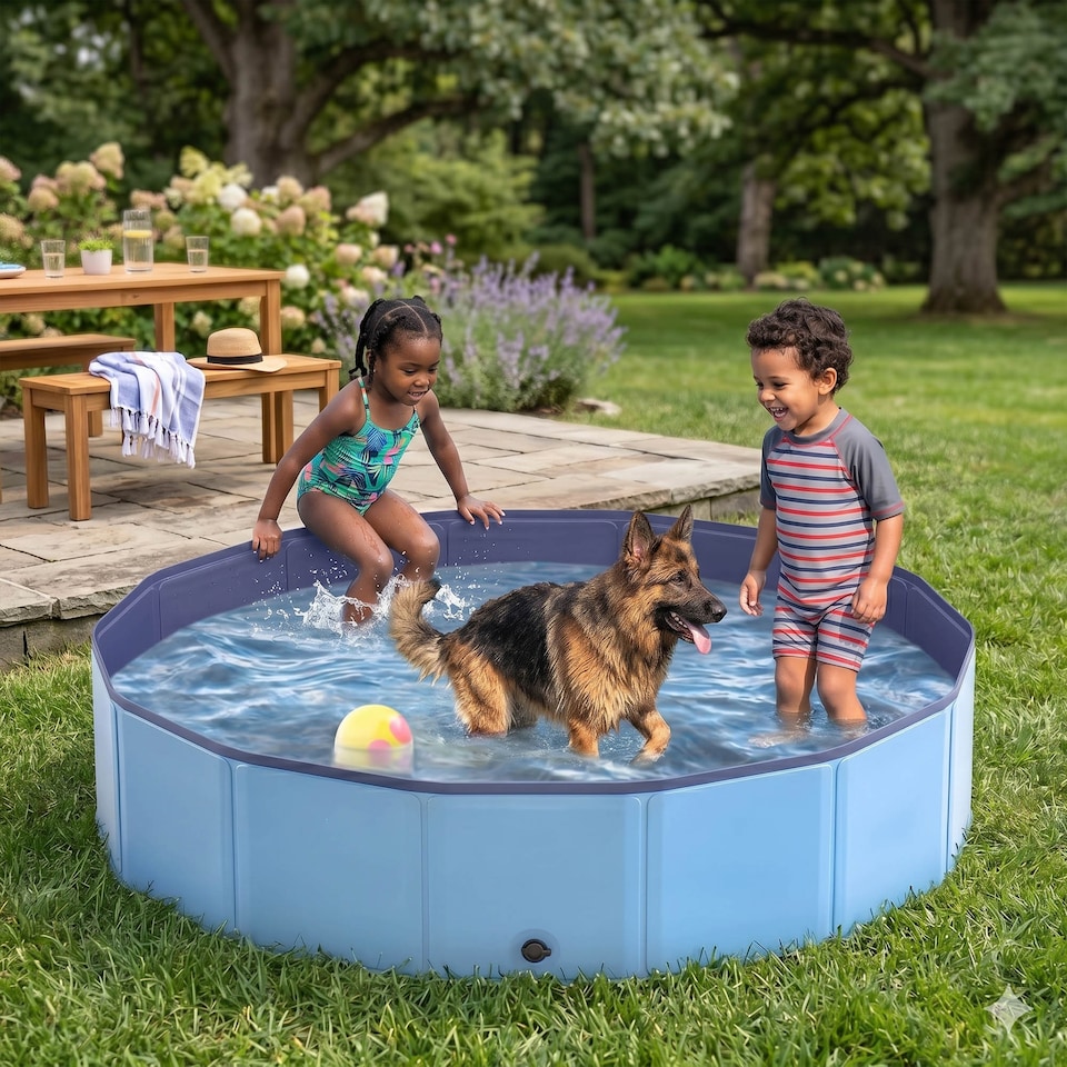 image 1 of Foldable Dog Swimming Pool Heavy Duty PVC Pet Bath Tub