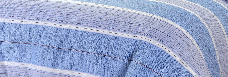 image 1 of Homes Linen Finn Stripe Duvet Cover Set with Pillowcases Reversible Striped Quilt Cover Soft Breathable Easy Care Bedding | Blue | Super King