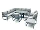 image 1 of Fimous 13 Seater Outdoor Aluminum Garden Furniture Set Corner Sofa 3 Chair 3 Footstools Adjustable Rising Lifting Dining Table Sets Dark Grey