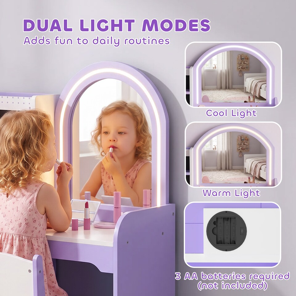 image 1 of AIYAPLAY Kids Vanity Set, Girls Dressing Table with Stool, Purple
