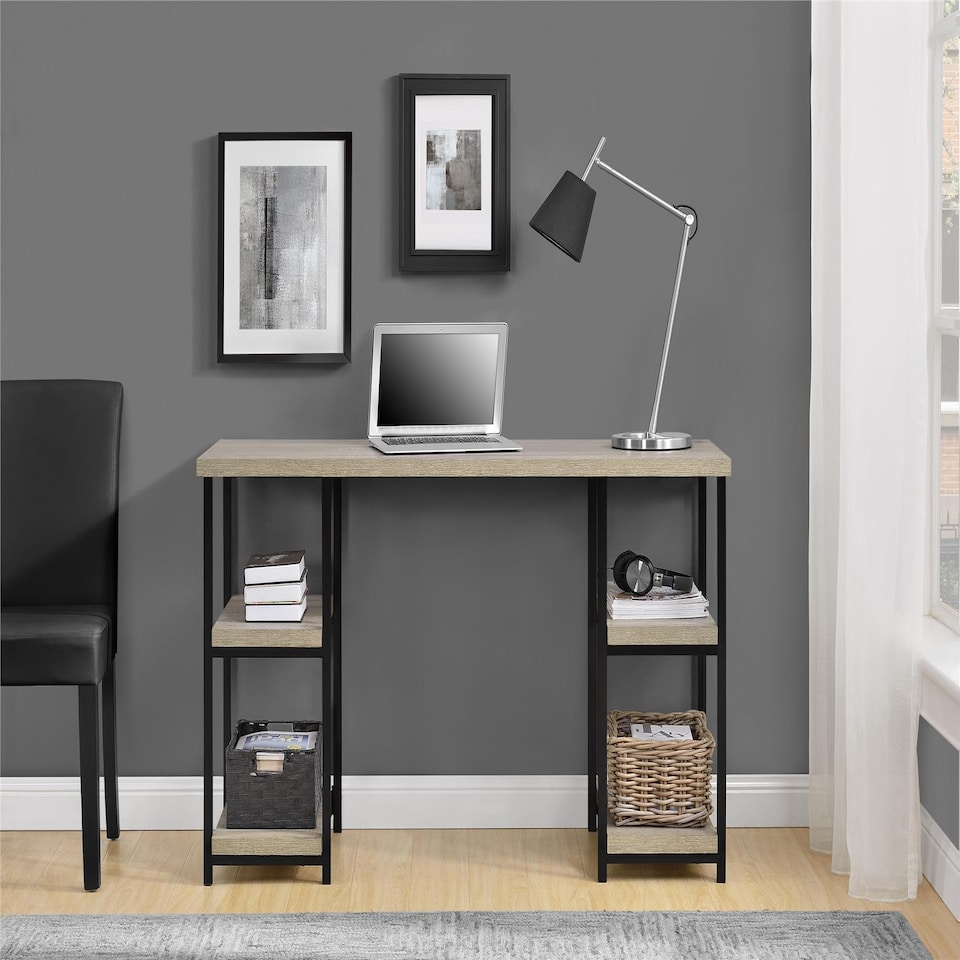 image 1 of Elmwood double pedestal desk in distressed grey oak | Grey | Grey Oak