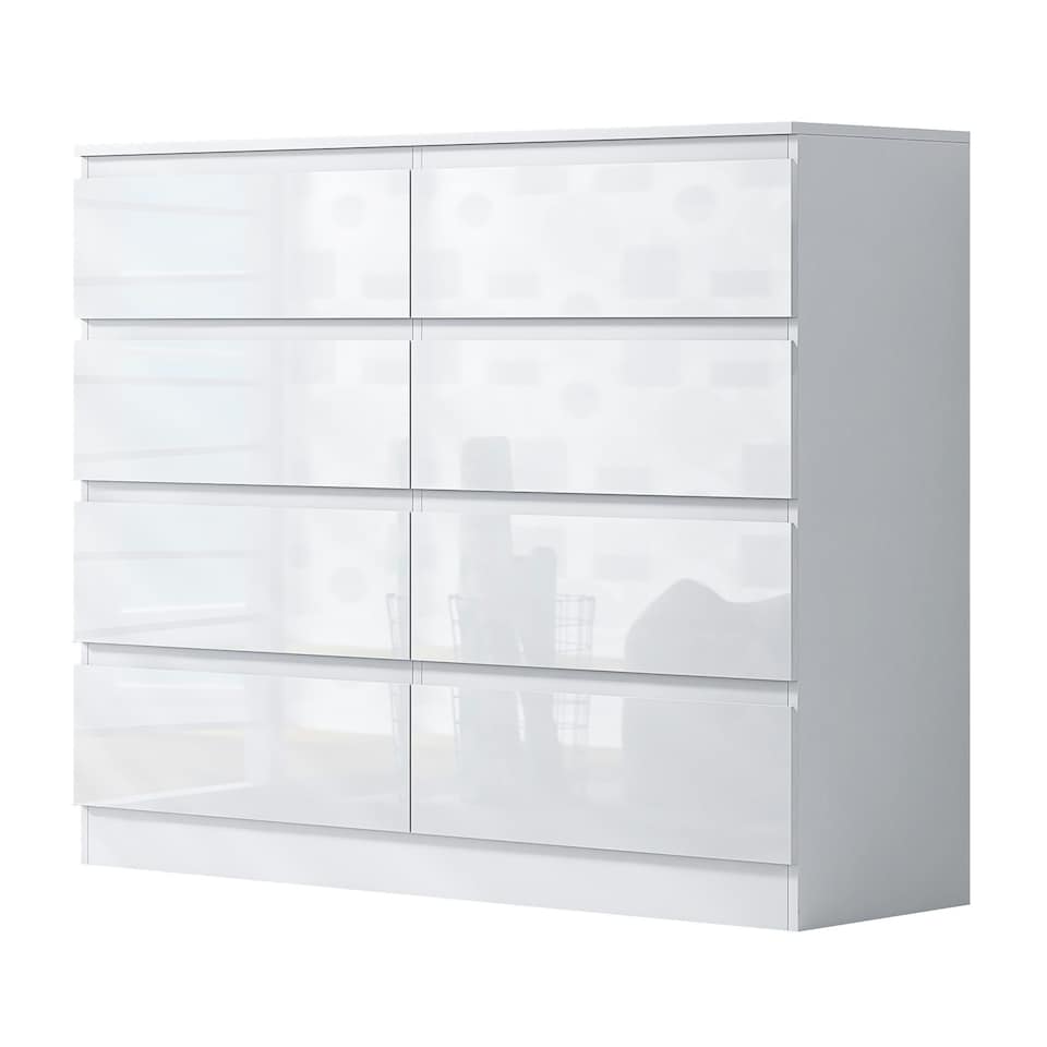 image 1 of FWStyle Stora 8 Drawer Wide 4+4 Chest Of Drawers - White Gloss Front