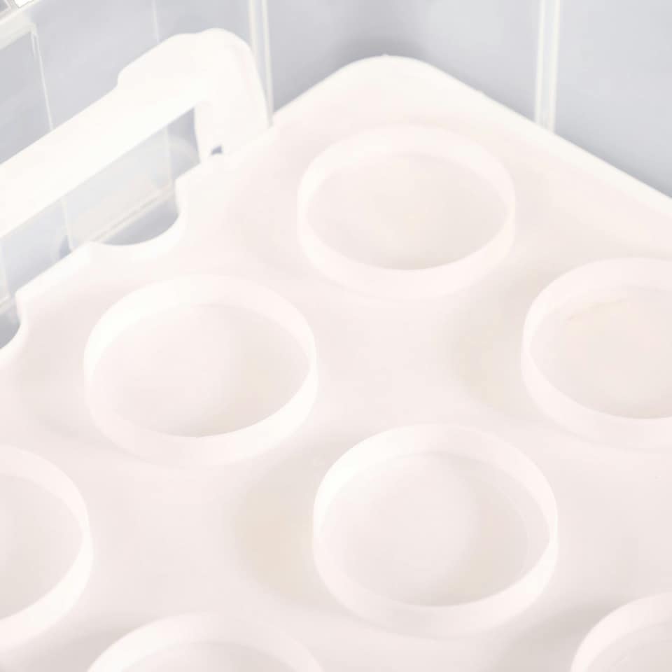 image 1 of Oypla 2 Tier Cupcake Cake Holder Portable Storage Carrier Box Clear