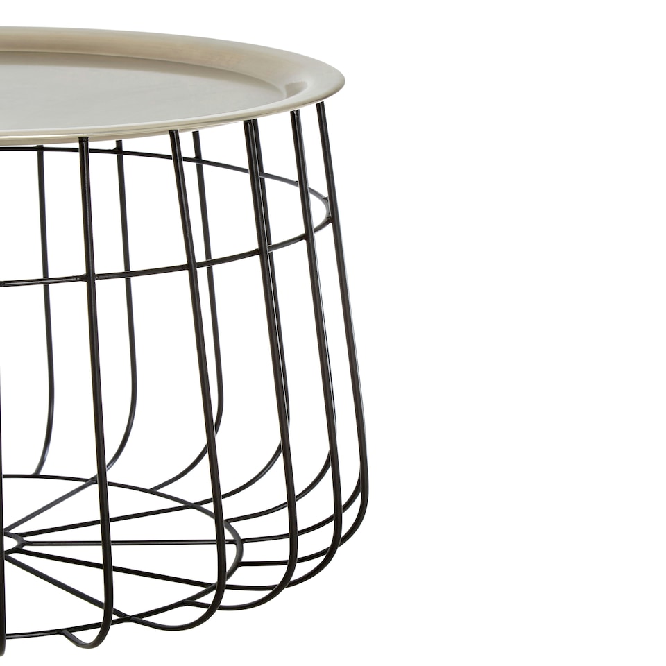 image 1 of Silver And Black Wire Detail Side Table,Contemporary Round Table With Recessed Top,Perfect for Small Spaces