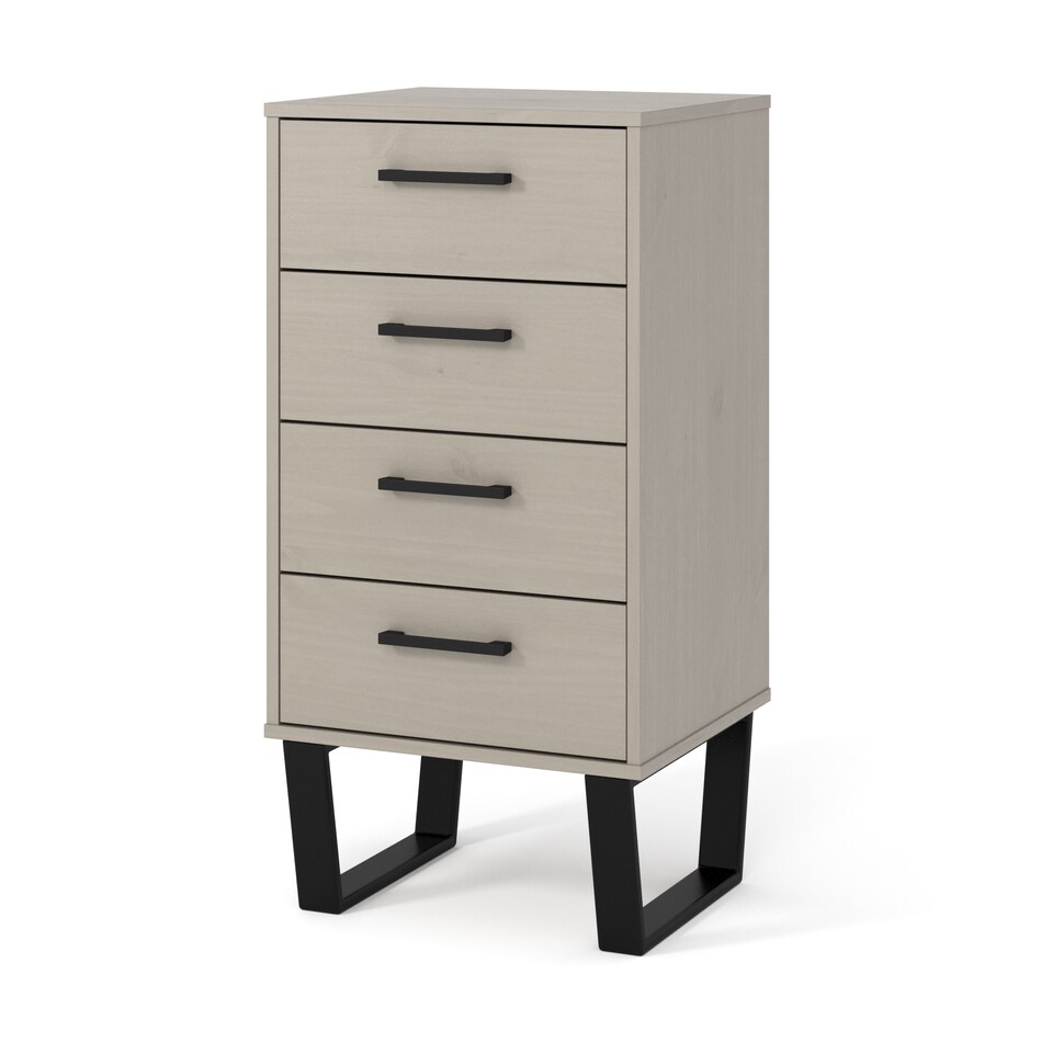 image 1 of Texas 4 Drawer Narrow Chest of Drawers - Industrial Style Pine Bedroom Storage Cabinet with Metal Legs | Grey | Grey | 1