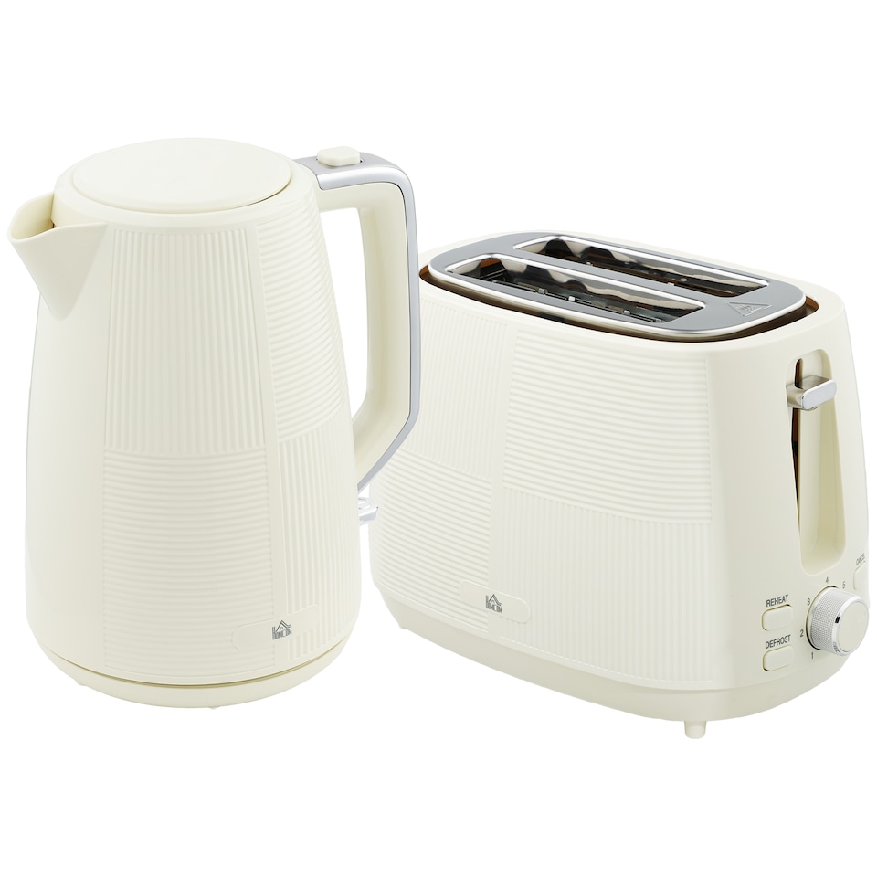 image 1 of HOMCOM Kettle and Toaster Set, 1.7L 3000W Fast Boil Kettle & 2 Slice Toaster Kitchen Set with 7 Level Browning Controls, Defrost, Reheat, Boil-dry Protection, Cream White